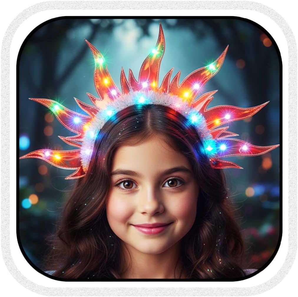 Yean Gold Flame Light Up Headband Sun Goddess Fire Halo Hair Band Led Party Costume Hair Accessories for Women