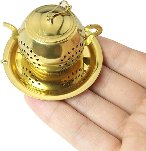 Miniatura 3 de Infusor de té de acero inoxidable, filtro de té dorado para coladores de té sueltos, bola de té, bolsa de té reutilizable más empinada, bonita tetera