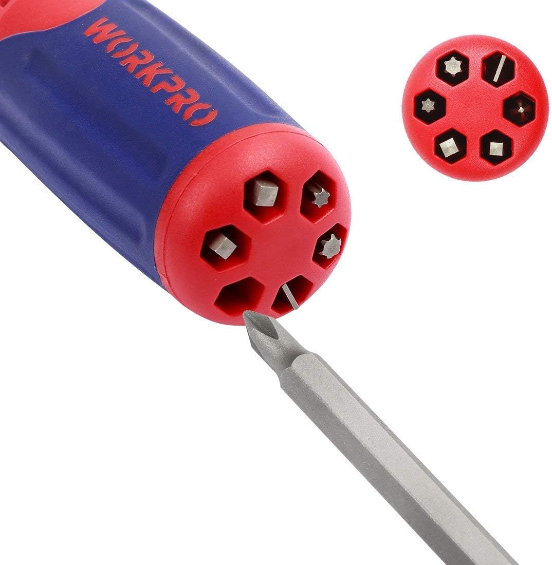 WORKPRO 12-in-1 Multi-Bit Ratcheting Screwdriver with Quick-load Mechanism and WORKPRO 7-piece Pliers Set for DIY & Home Use