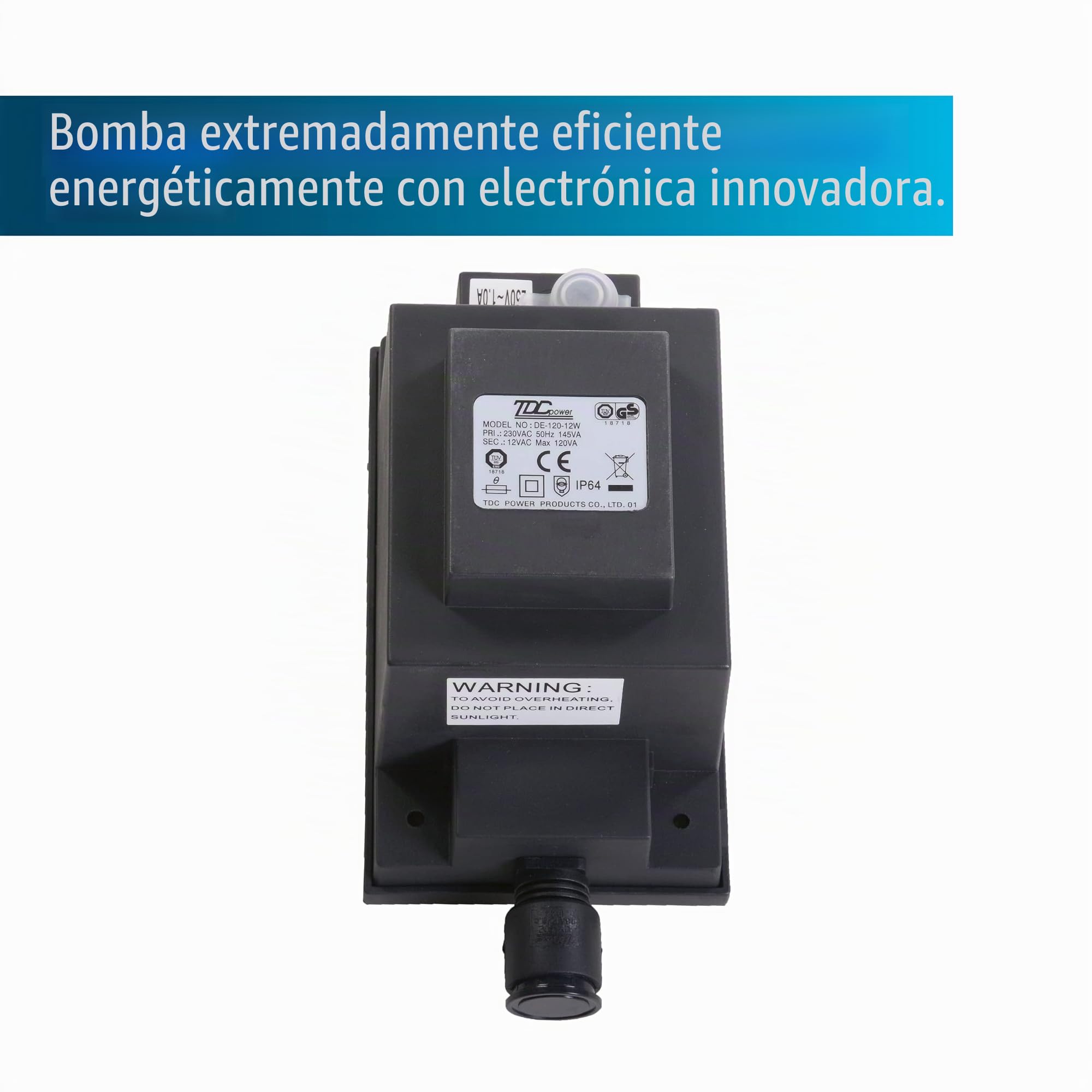 AquaForte O-Plus 6500 Bomba de filtración de bajo voltaje (12 voltios), 50 vatios, Caudal 6,5 m3 por hora, Altura 4 metros, adecuado para estanques de natación