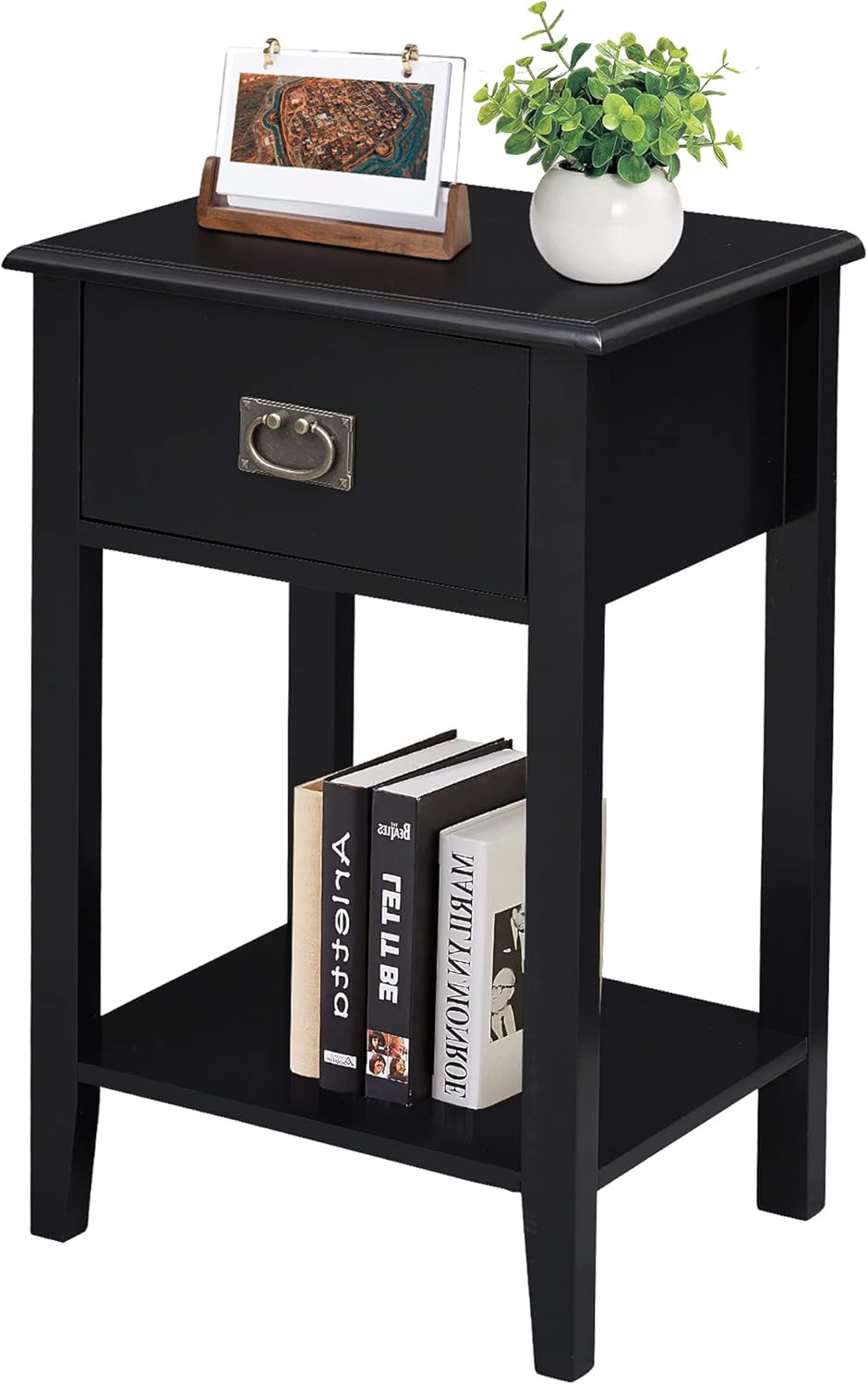 VECELO Bedside Tables with Drawer & Shelf, Nightstands for Living Room