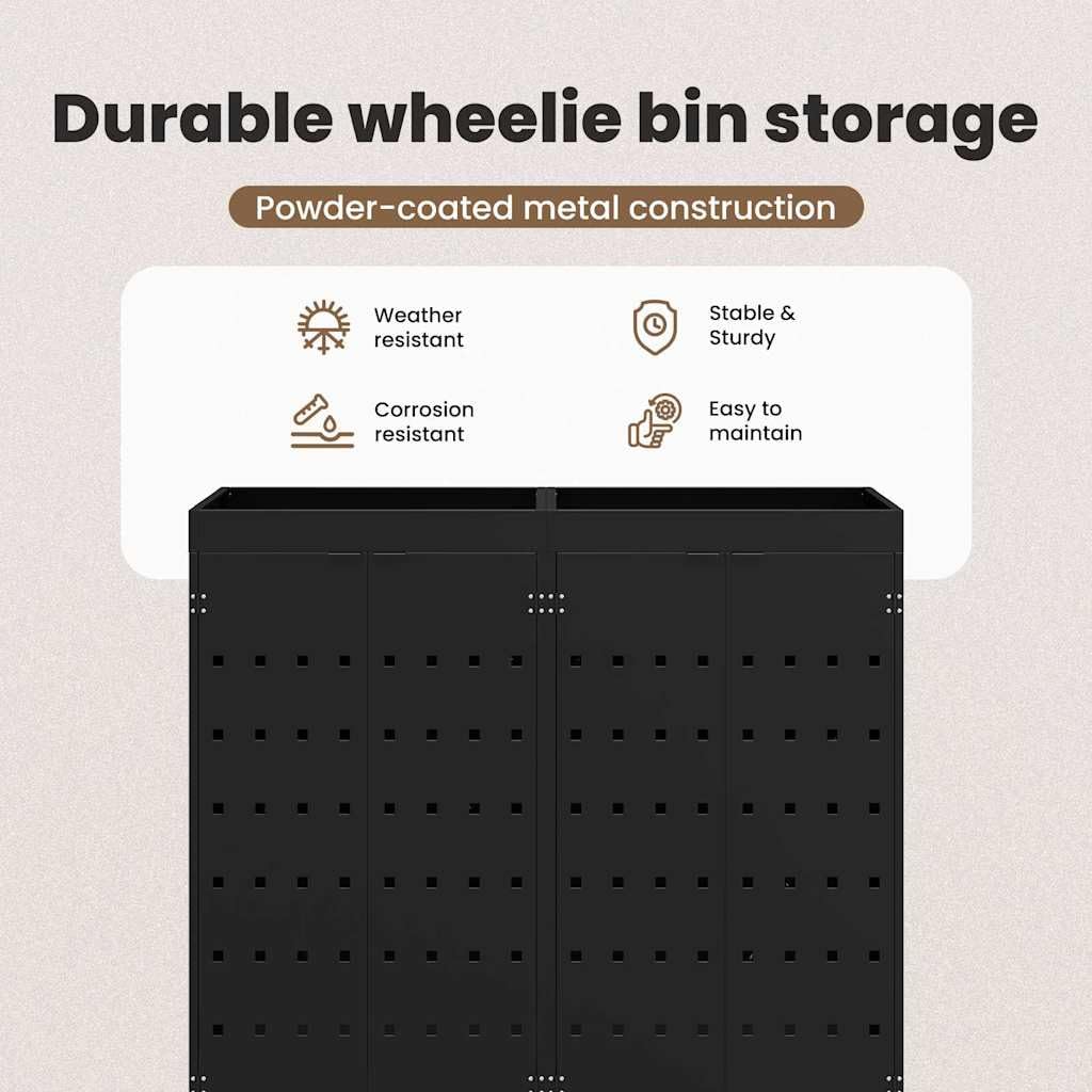 vidaXL Rangement de Poubelle à roulettes pour 2 poubelles Noir, Jardin et Terrasse, Enclos à déchets Moderne, Unité de Rangement écolo, Pot stylé, Solution Extensible
