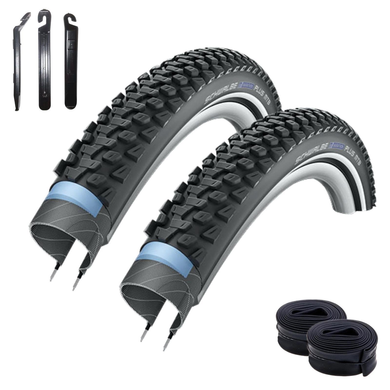2 x Schwalbe Marathon Plus MTB Unplattbar Reifen mit Reflex 57-584 (27,5 x 2.25) + 2 Schwalbe Schläuche AV19 inkl. 3 Reifenheber