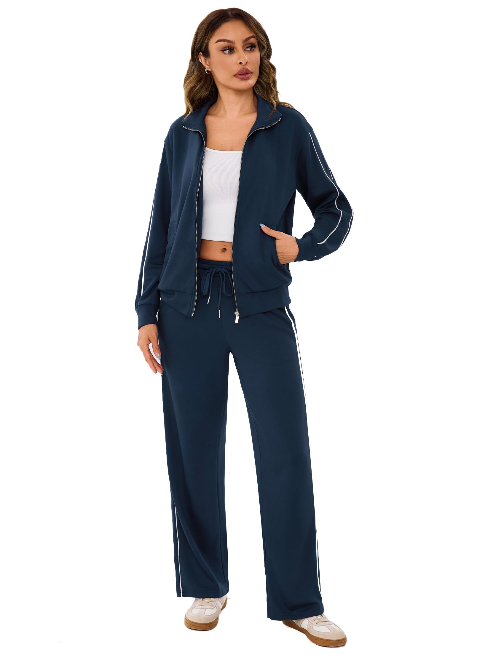 Terecey Conjunto Chándal Mujer 2 Piezas – Chandal Completo Mujer Sudadera con Manga Larga y Cremallera Pantalón Recto con Cordón Ropa Deporte para Diario y Ejercicio