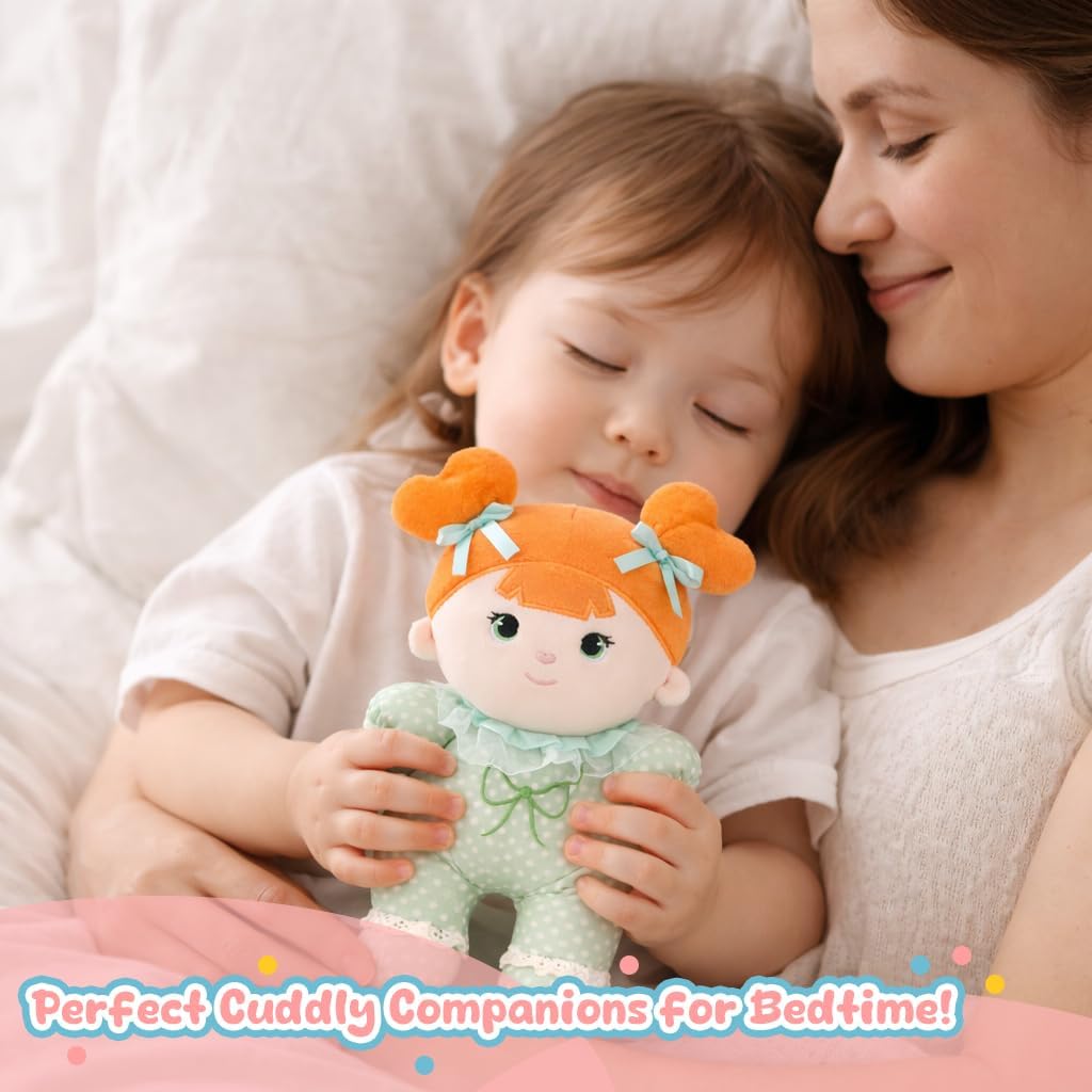 Soft Baby Doll My First Baby Rag Dolls for Kids,Snuggle Buddy Toys for 1 Year Old Girl,Birthday Gifts for Girls Infants 10"(Green)