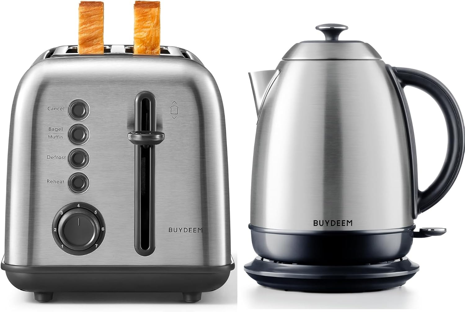 BUYDEEM DT620 2-Slice Toaster Silver with K640N Electric Kettle 1.7L Silver