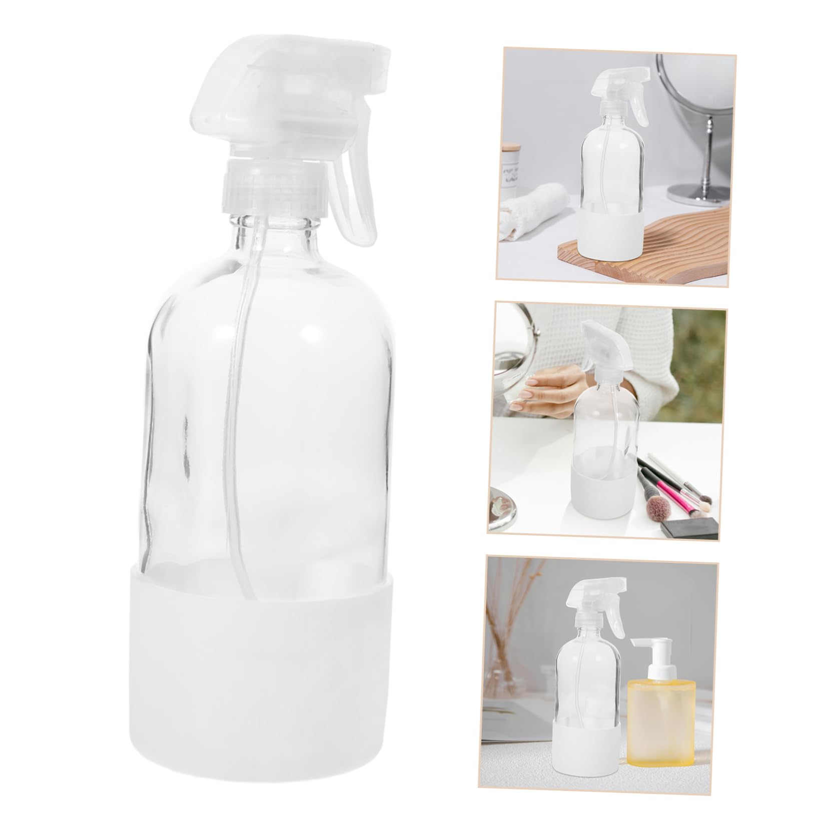 2 Botellas de Spray de 500ml, Vidrio y Silicona, Recargables, con Funda Protectora, Pulverizador Fino para Cabello y Limpieza