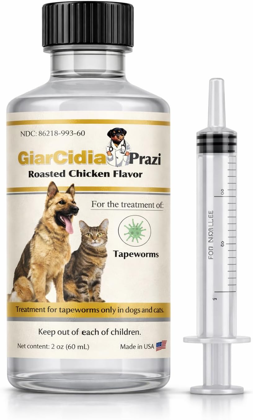 No More Tapeworms in Cats and Dogs- Dewormer for Cats and Dewormer for Dogs - Chicken Flavour with 3ml Dropper (60ml)