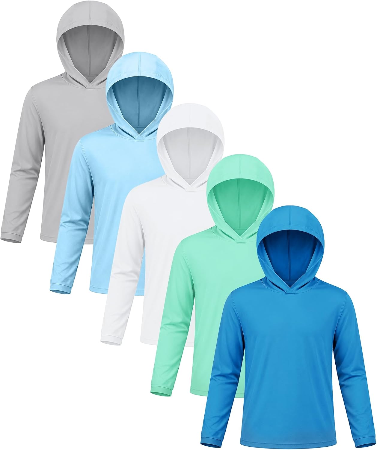 ZITY 5 Pack Rash Guard for Boys Long Sleeve Hooded Swim Shirt Kids UPF50+ Sun Protection Fishing Shirt Lightweight