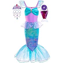 Girls Iridescent Mermaid Dress Kids Halloween Mermaid Pretend Costume Sets