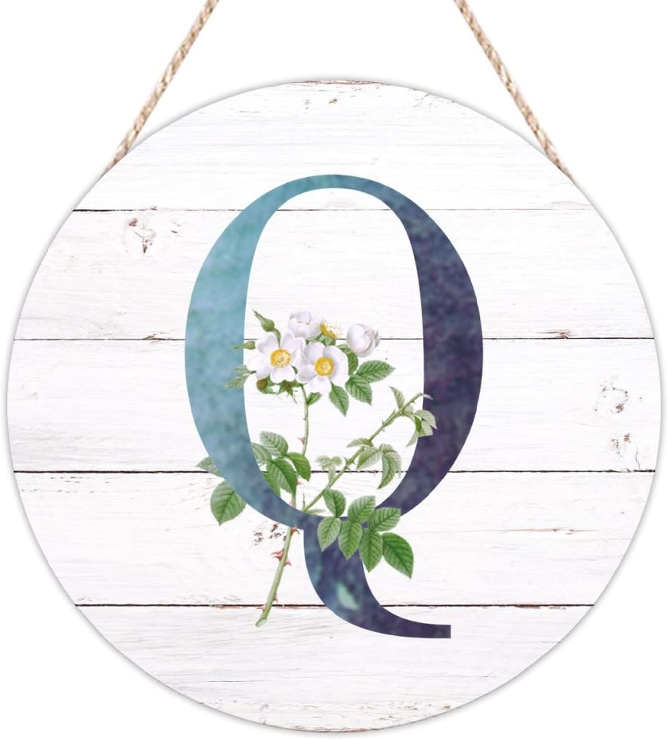 Welcome Sign Front Decor Monogram Initial M Blue Round Wooden Signs Alphabet White Floral Wooden Plaques Spring Flower 16in Farmhouse Wall Hanging Decor For Bath Toilet Restroom Half Bath Decor