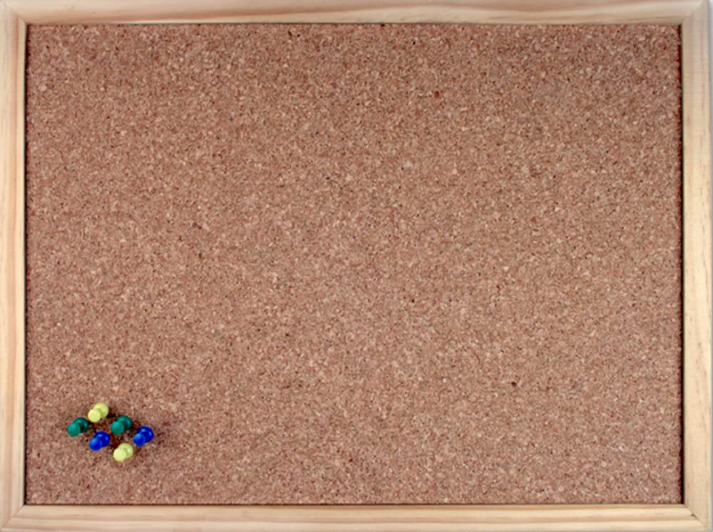 Rheita 9572 korkowa tablica do przypinania 80 x 60 cm, z ramą z naturalnego drewna wraz z pinezkami i oczkami do mocowania, naturalna