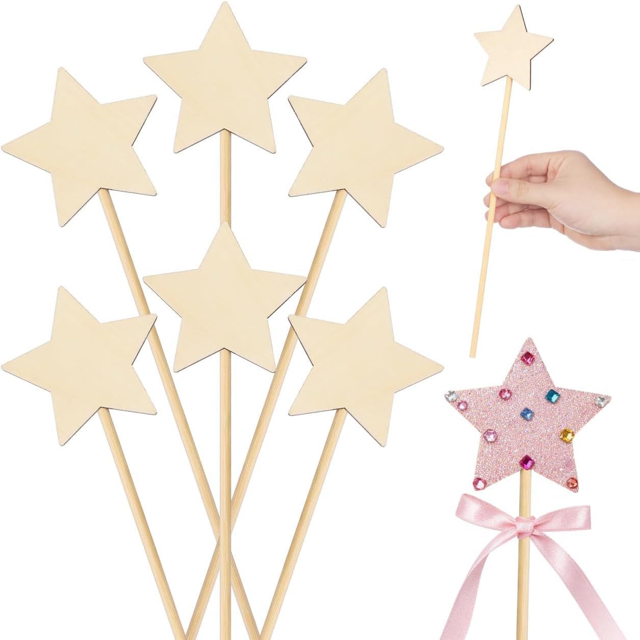 NUOBESTY 8Pcs Fairy Wand for Kids, Princess Star Wands Sticks for DIY Crafts, Girls Easter Basket Stuffer, Princess Party Favors, Costume Props, Birthday Supplies