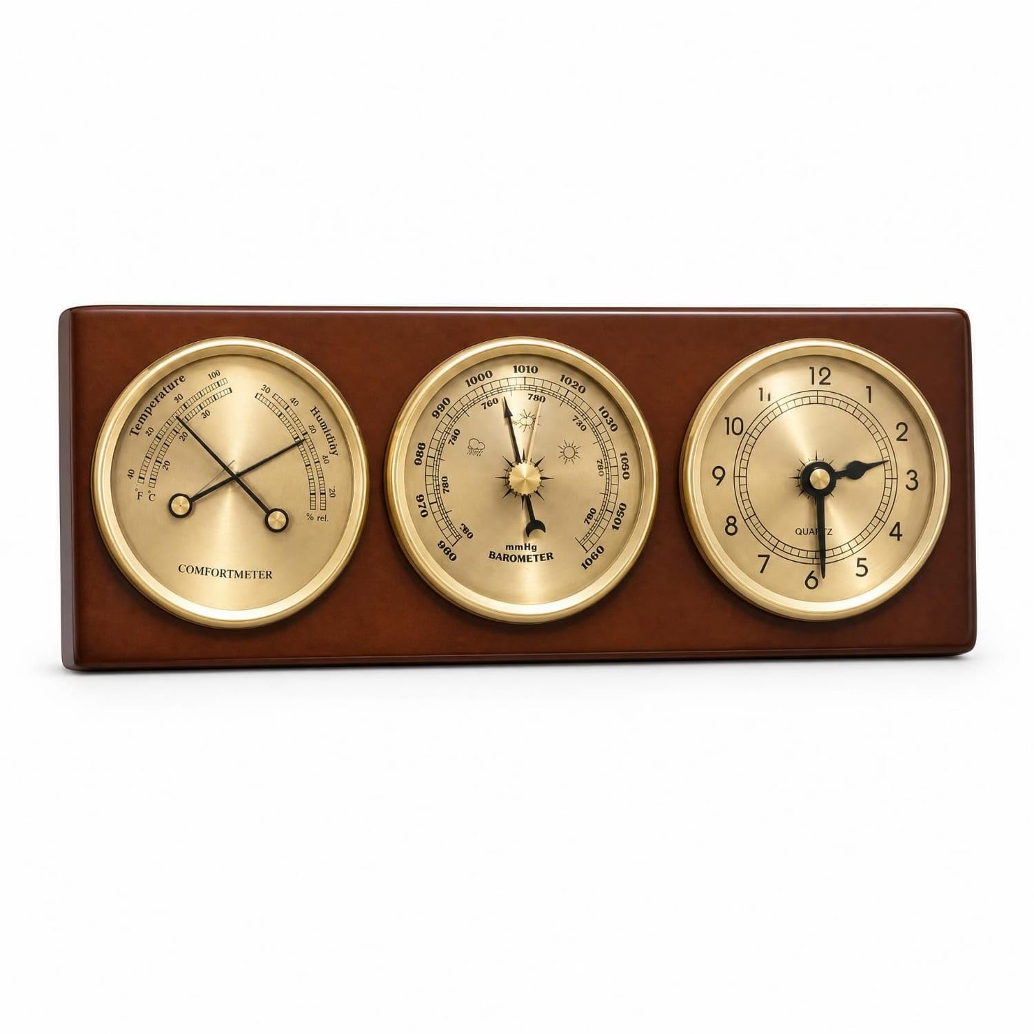 Needle Display Thermometer Hygrometer Air-Pressure Gauge Gold Dial Analog Weather Station Temperature Humidity Pressure Indoor Analog Weather Gauge Compact, 4-in-1 Barometer-image-46