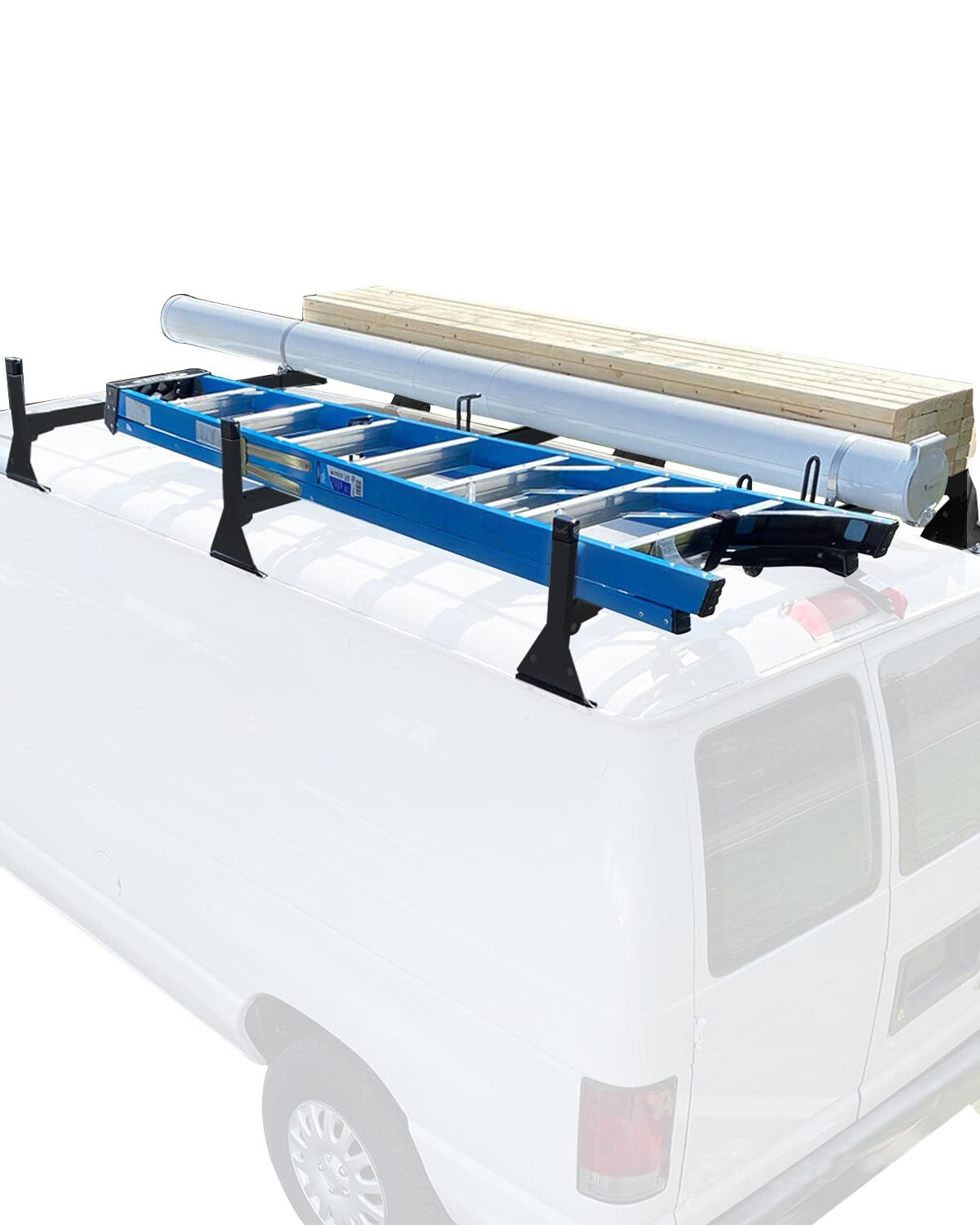 PARTREEVan Ladder Rack fit for Ford Econoline E150 E250 E350 1992-2015,fit for Chevrolet Express 1500 2500 3500, Roof Rack for Van Universal Addujtable Length 3 Bars Van Roof Rack Steel,Black