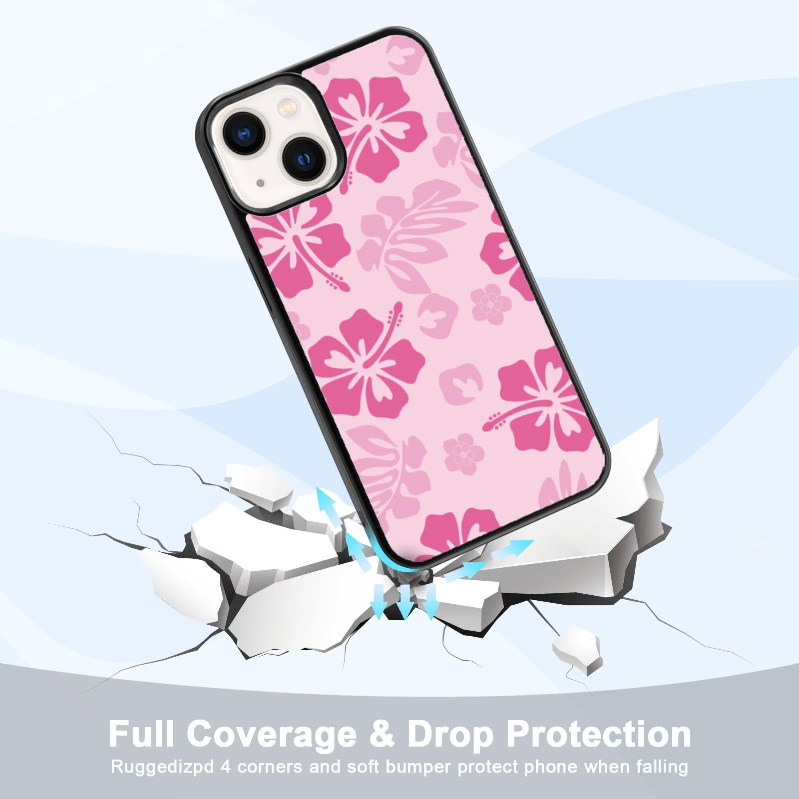 Skyseaco Handyhülle Für IPhone 14 – Süßes Hibiskus-Blumendesign, Rosa, Stoßfest