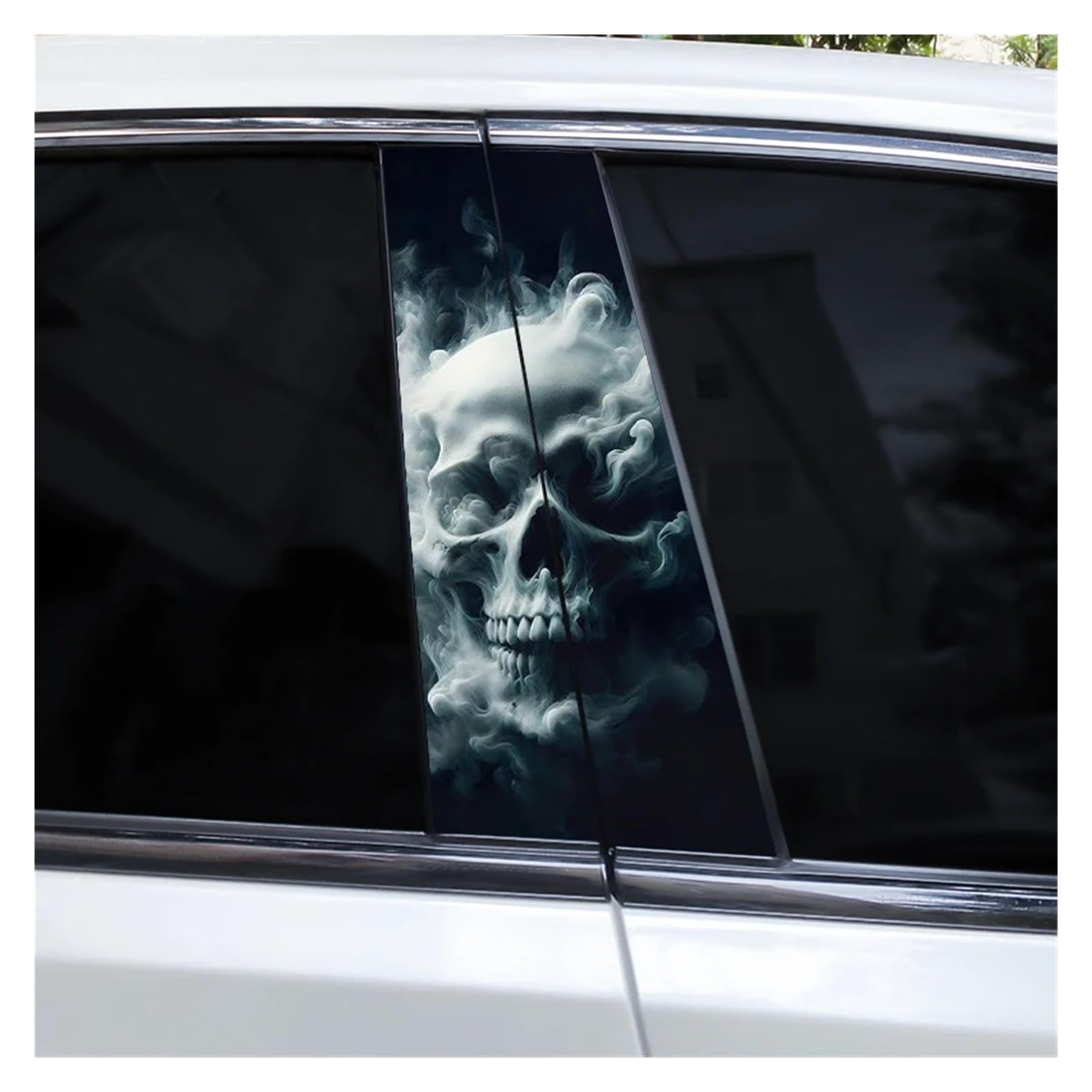 Car Side Decals 2pcs Smoke Skull Doorpost Vinyl B-Pillar Stickers Scratch-Resistant Self-Adhesive Center Column Decal(Style M)