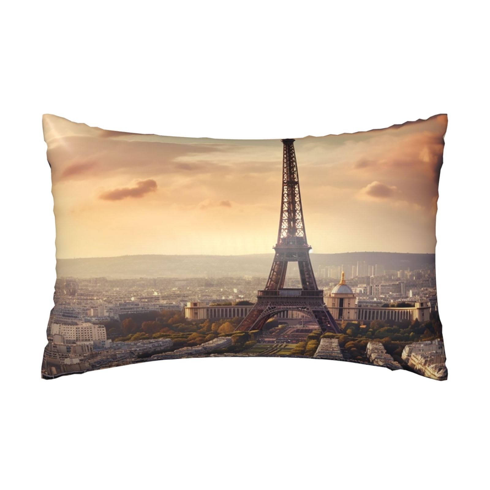 Satin Pillowcase for Hair and Skin, Eiffel Tower and City Pillow Case Queen Size 20x30 Inches, Cooling Silky Pillowcases with Zipper Ultra Smooth and Soft Pillow Cover for Sleeping