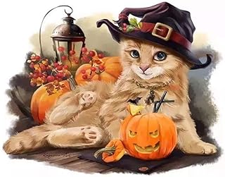 Gofission Diamentowy obraz dynie czapka pies czaszka szkielet według numerów zestawy, DIY 5D diament sztuka ścieg krzyżowy pełne wiertło kryształ kryształ górski 40 x 30 cm (Halloween)