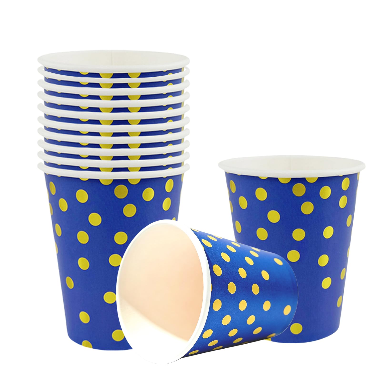 40P Dark Blue Disposable Paper Cups,Blue Gold Foil Polka Dots Party Cup