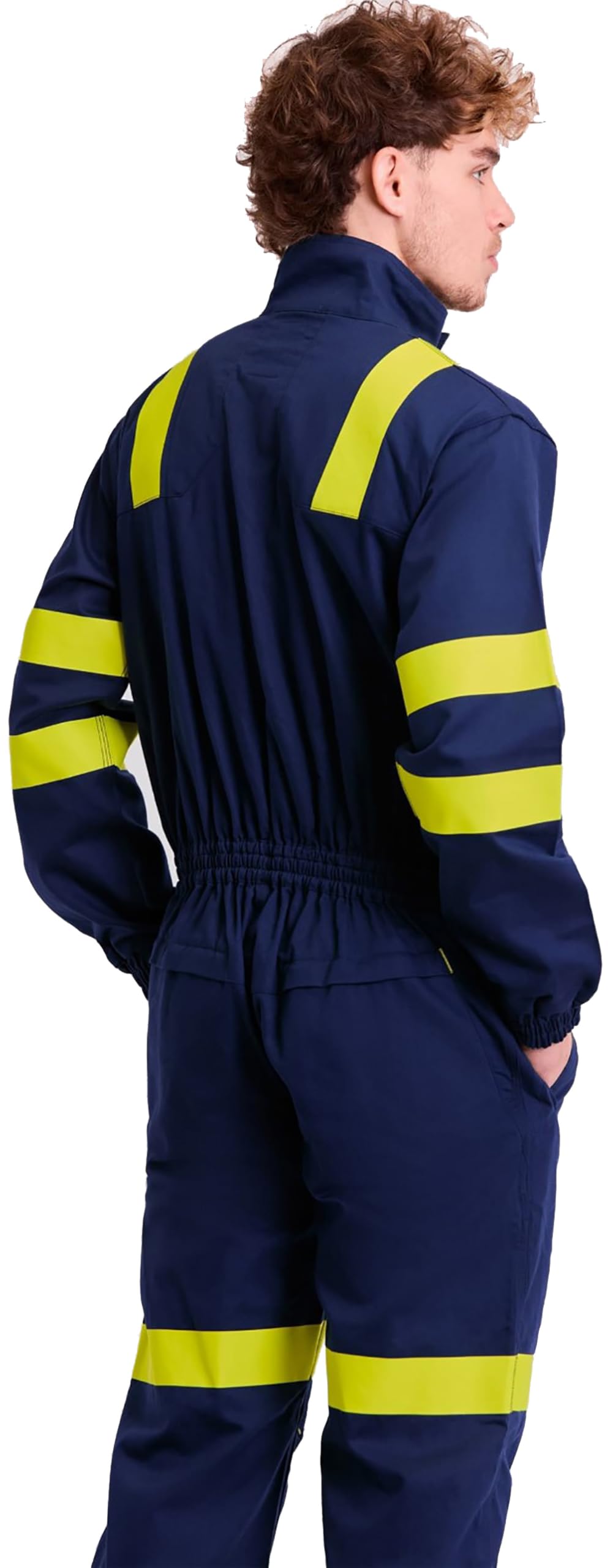 WORKTEAM C5096 Buzo o Mono Ignífugo, Antiestático con protección para Soldadura y Arco Eléctrico, Visibilidad Realzada, Cintas Fluorescentes Amarillas y Triple Costura. Unisex