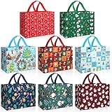 GOMANCHE 8 Pcs Geschenktüten Weihnachten Groß mit Griffen, wiederverwendbare Non-Woven Weihnachten Einkaufstaschen für Xmas Geschenke Verpackung Urlaub Party Supplies, 32,5 × 25 × 17cm