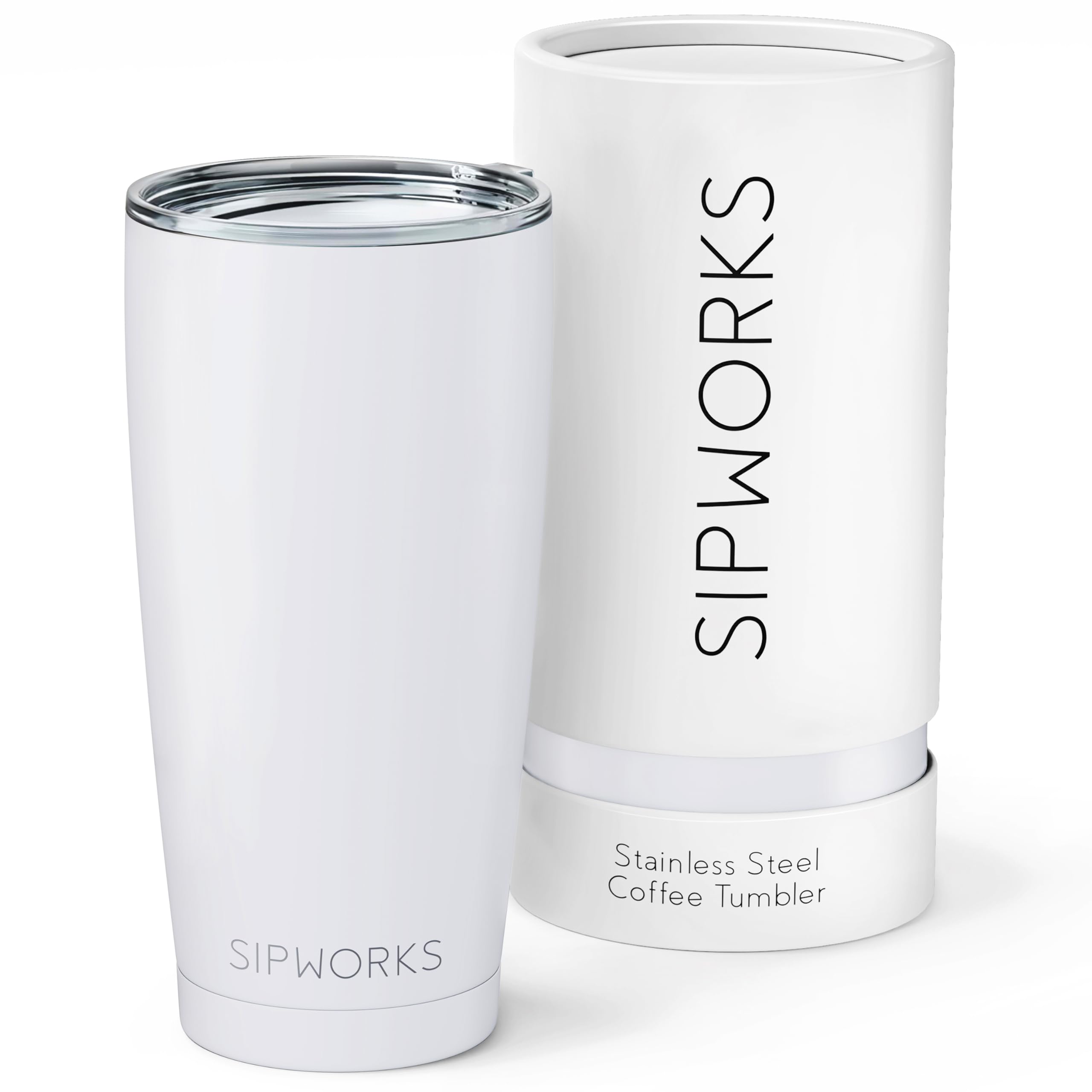Sipworks Kubki do kawy ze stali nierdzewnej z pokrywkami, podwójne ścianki, izolowane próżniowo, do gorących i zimnych napojów, odporne na zalanie, kubek podróżny, Arctic White