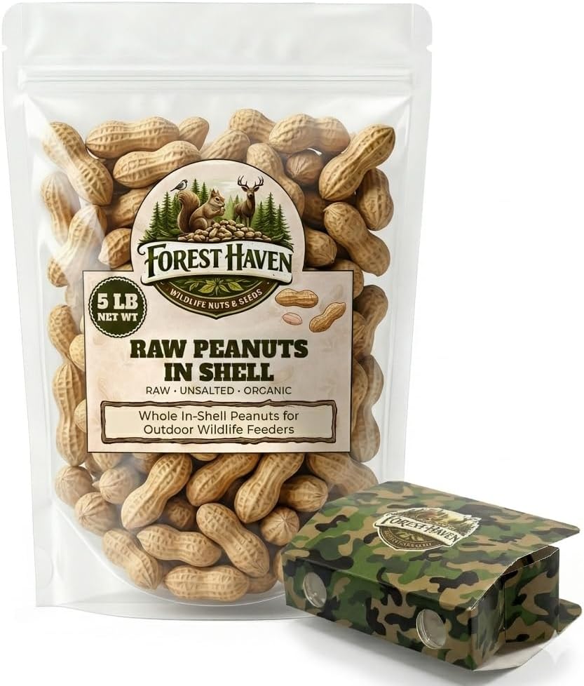 Forest Haven Premium Raw Peanuts for Squirrels – 5LB Bulk Squirrel Food – Unsalted Peanuts in Shell for Birds, Deer & Wildlife – Bonus Binoculars Included - USA Grown