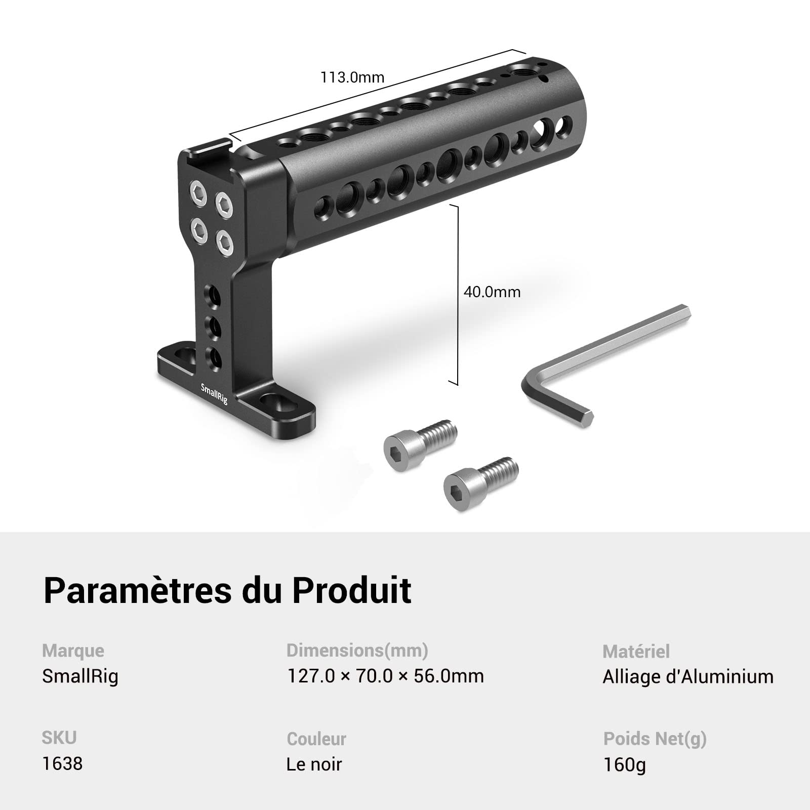SMALLRIG Poignée Supérieure, Universel Poignee et Handle pour DSLR Camera Rig - 1638C