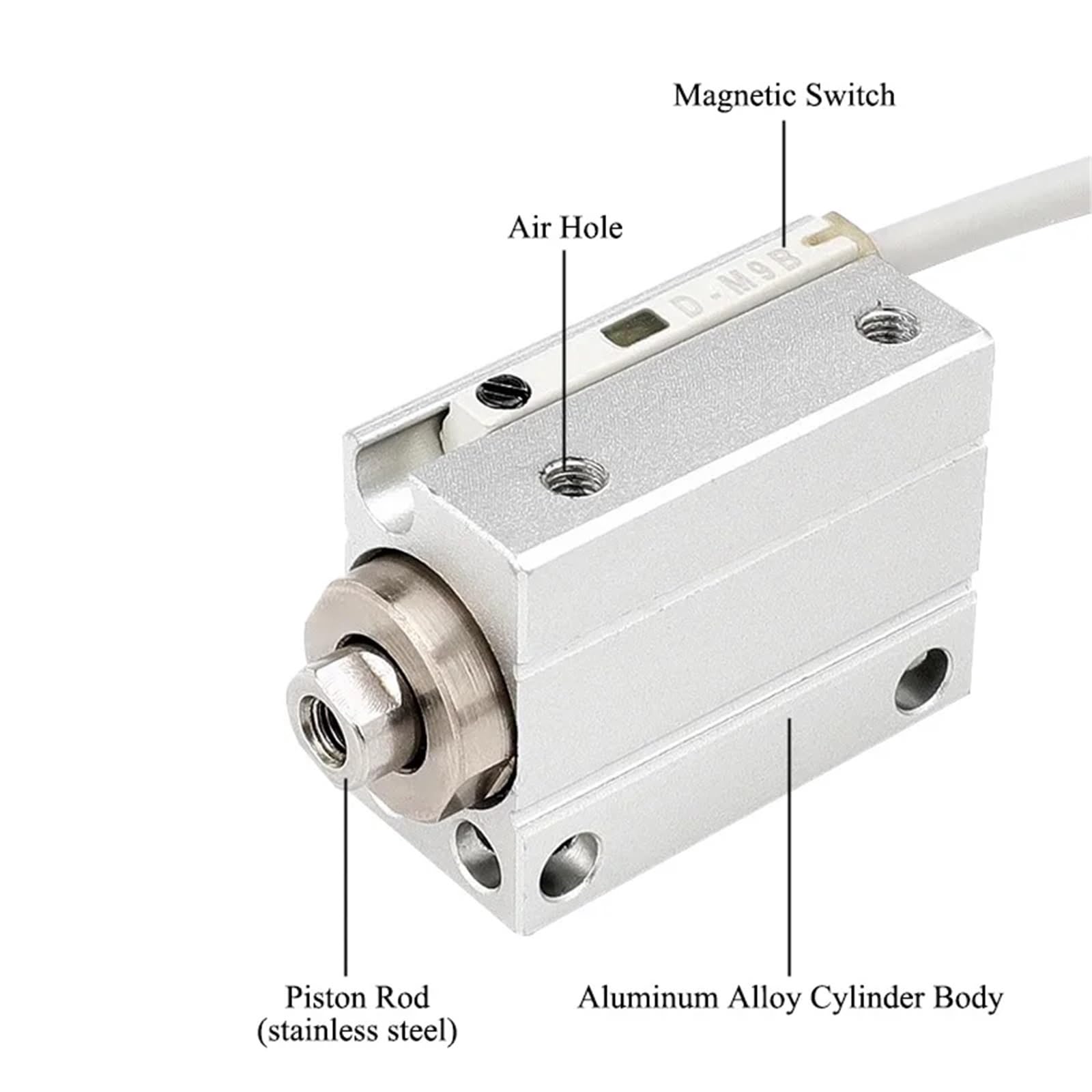 CUJB/CDUJB6/8/10 Kleiner pneumatischer Zylinder mit freier Installation, Bohrung 6 mm, 8 mm, 10 mm Hub 8/10/15 mm, 1 Stück(CUJB10 (nonmagnetic),10mm Stroke)