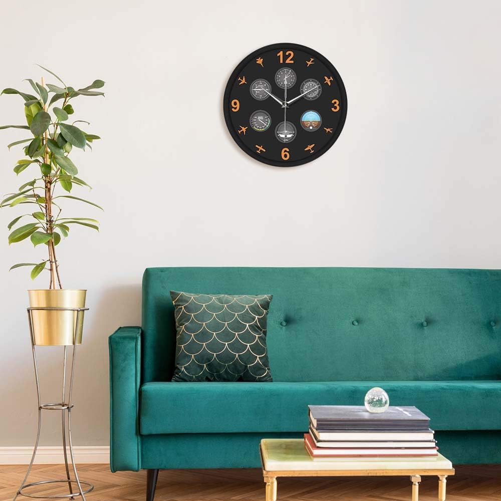 Geek Alerts Voice Activated LED Liminous Clock Flight Instrument with Military Aircrafts Metal Frame Wall Clock Aviator Home Decor Wall Art Silent Timepiece Plane Lovers Pilot Gift