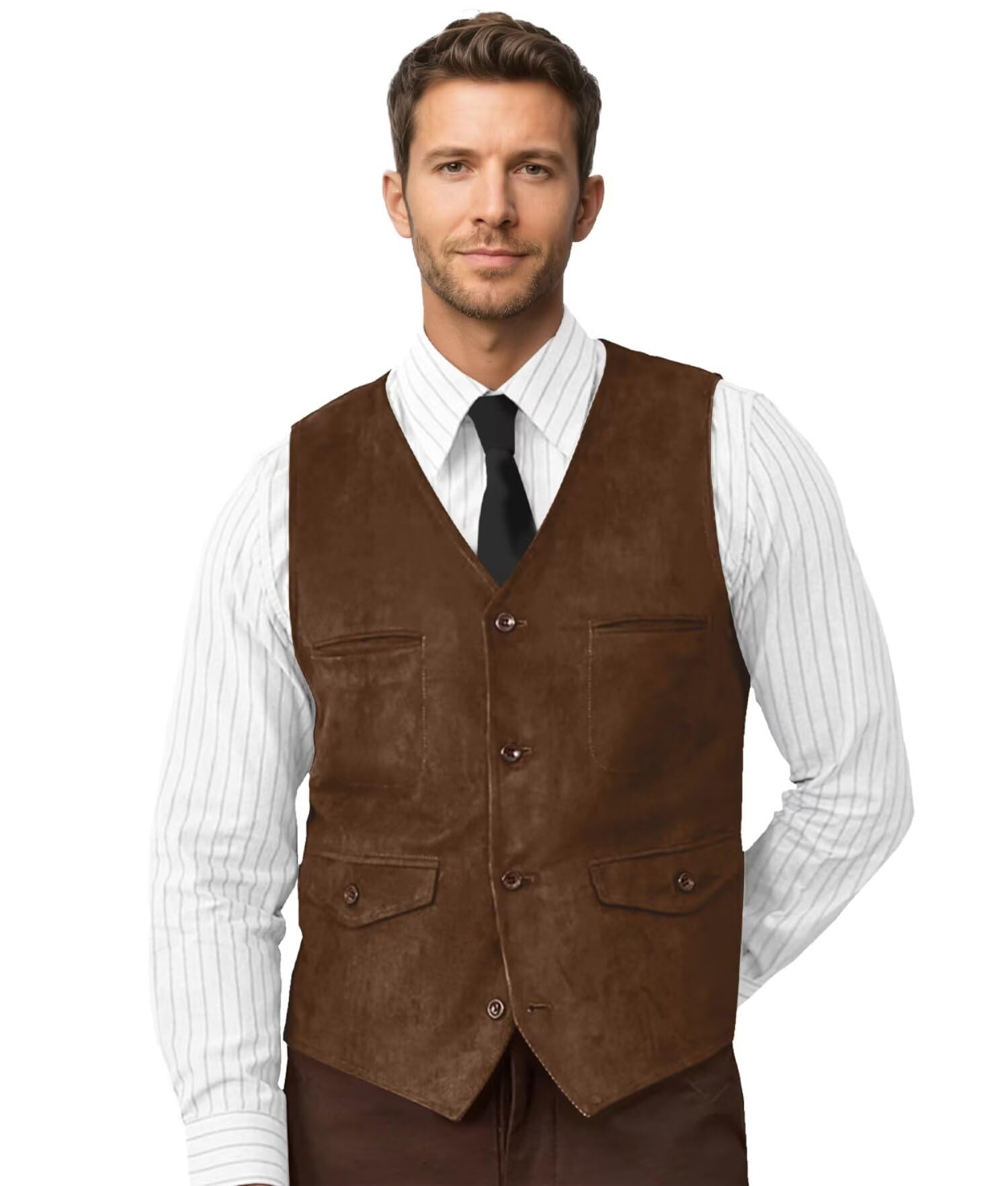 Men's Vests Suede Leather Vest for Men Western Cowboy Style Casual Vintage Mens Vest Waistcoat