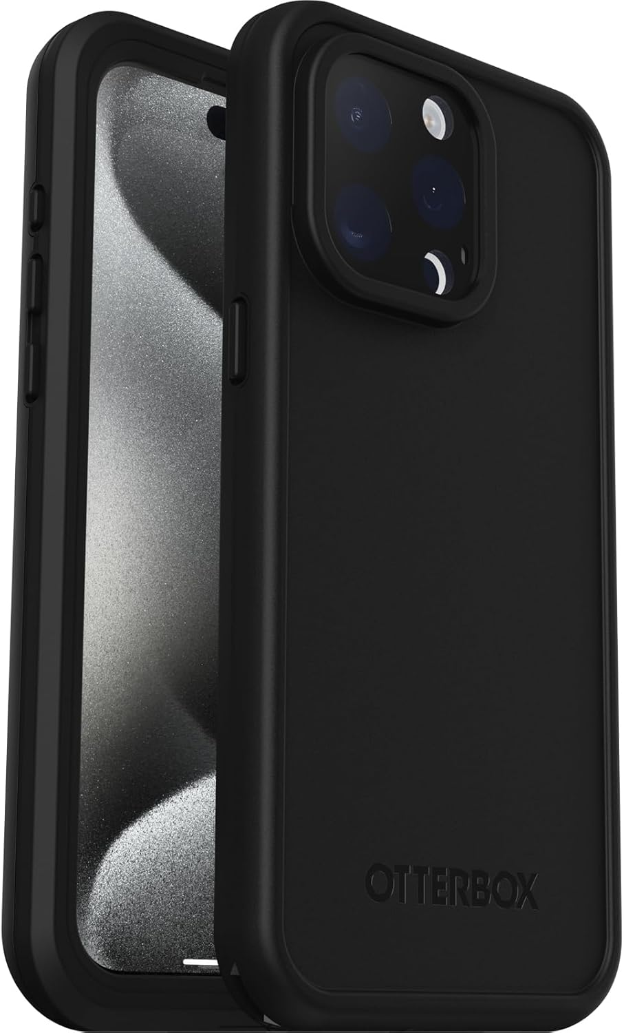 OtterBox iPhone 15 Pro MAX (Only) FRĒ Series Waterproof Case with MagSafe (Designed by LifeProof) - Black, Waterproof, 60% Recycled Plastic, Sleek and Stylish