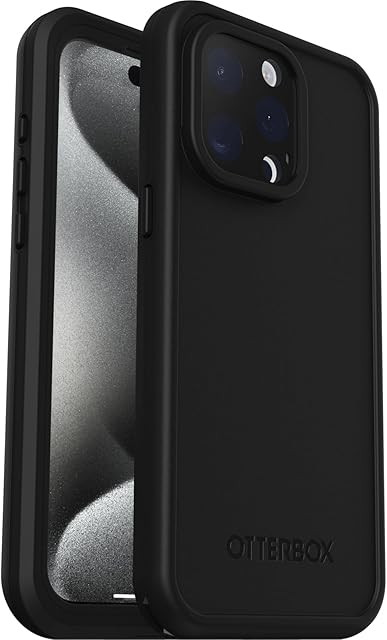 OtterBox Fre Etui do iPhone 15 Pro Max na MagSafe, Wodoodporne (IP68), Eleganckie Etui z Wbudowanym Zabezpieczeniem Ekranu, Przetestowane 5 Razy Zgodnie ze Standardami Wojskowymi, Czarny