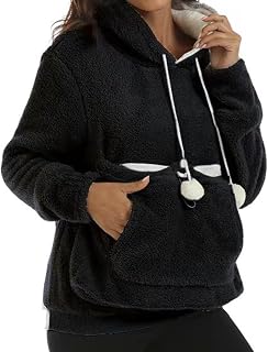 Sudadera con capucha gruesa para mujer, de invierno, con bolsillo grande, color liso
