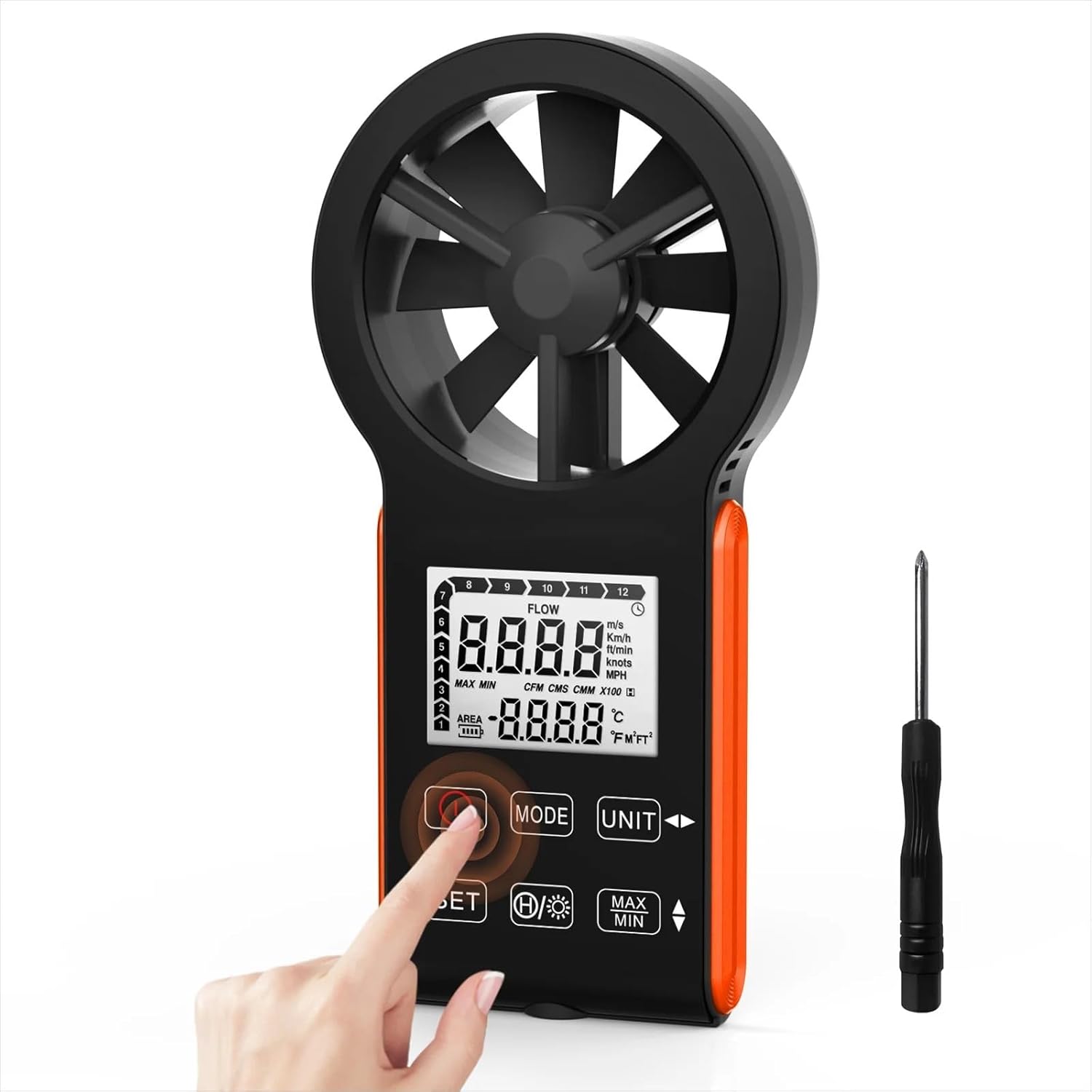 6000GH Digital Anemometer Thermometer Handheld Wind Speedometer Touch Screen Tools Windmesser Air Flow RPM Meter