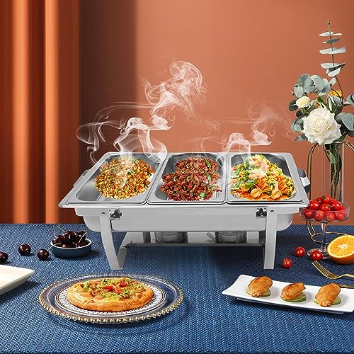 panfudongk Edelstahl Buffetwärmer Speisenwärmer Chafing Dish Buffet Set - Food Warmer Warmhaltebehälter 8L Speisewärmer - Catering Wärmebehälter mit 3 Speisenpfannen – Bild 6