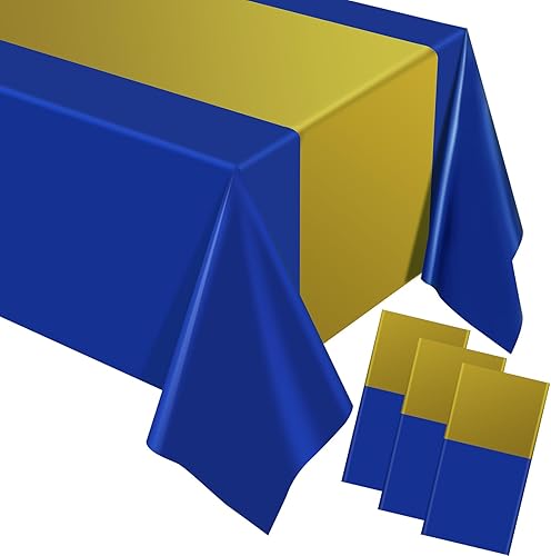 Oudain Manteles de plástico desechables de 54 x 108 pulgadas, para mesas rectangulares, impermeables, para graduación, Día de la Independencia, 4 de