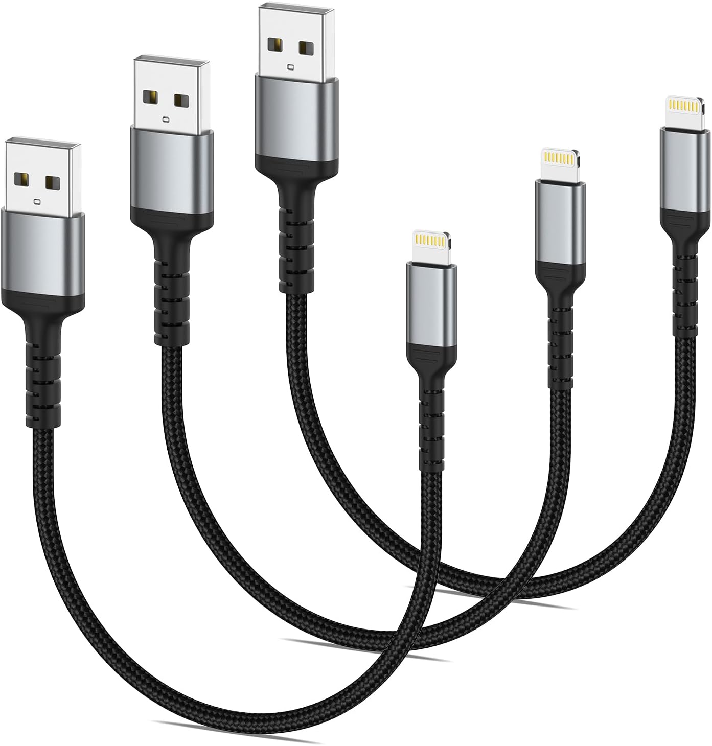 iPhone Charging Cable Short, 0.3M 3Pack Braided USB A to Lightning Cable Original iPhone Fast Charging Cable Compatible with Apple iPhone 14 13 12 11 Pro Max Xs Xr X 8 7 6 Plus SE iPad (Black)
