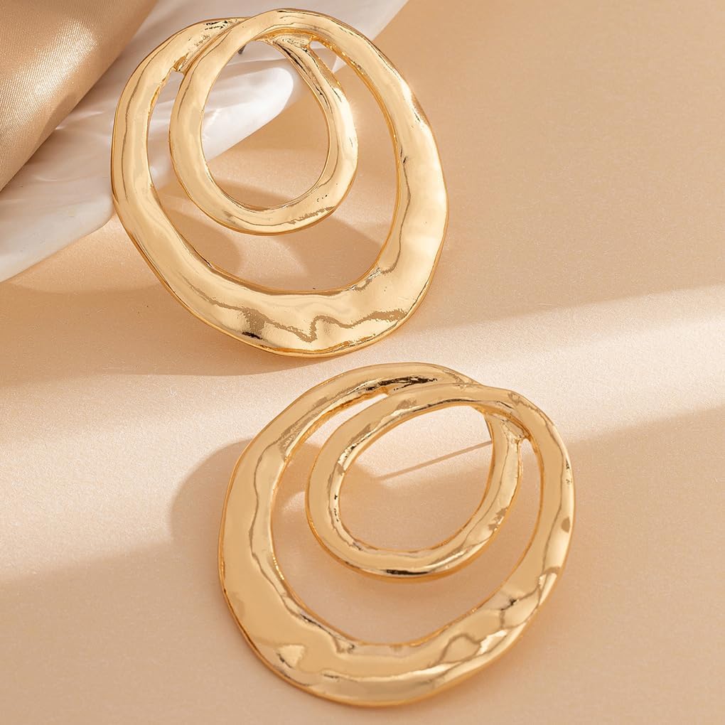 Gold Chunky Geometric Big Dangle Earrings for Women Large Round Statement Drop Earrings Circle Geometric Dangling Earring Simple Jewelry Accessories Gifts - Image 5