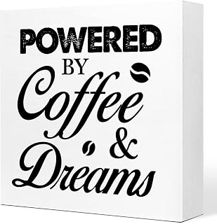 Powered by Coffee and Dreams Wooden Sign - Office & Cafe Decor, Inspirational Coffee Station Sign