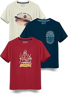 HELLCAT Trendy Typographic Printed Cotton Blend Half Sleeve T-Shirt for Boys - Pack of 3 Price In India
