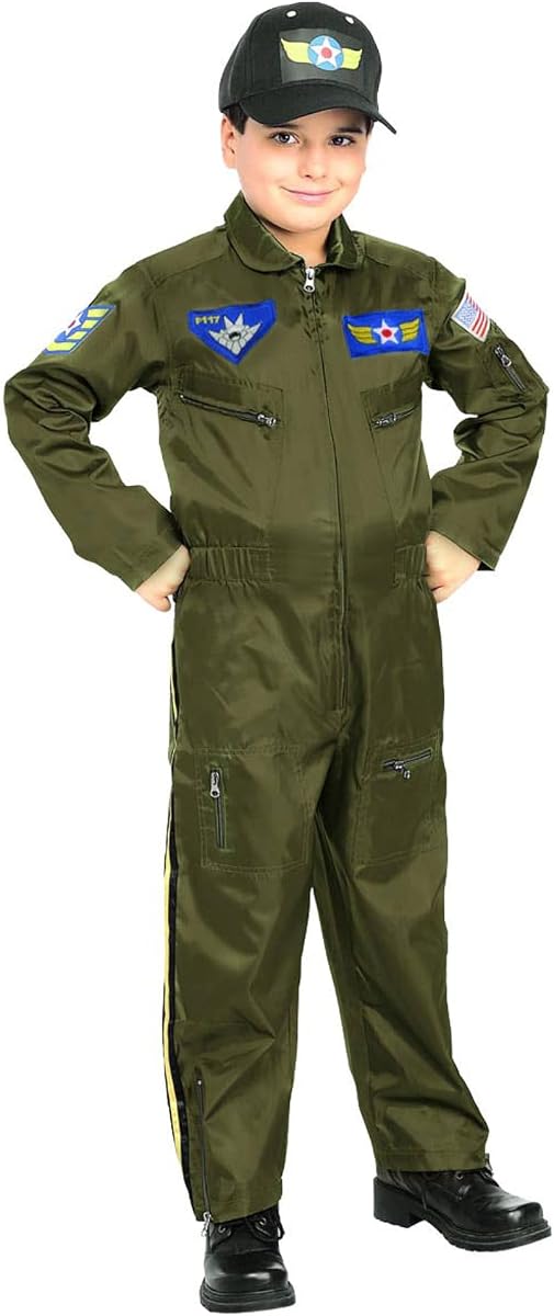 Rubie's Costume Co Kid Air Force Fighter Pilot Top Gun Halloween Costume M Boys Green Medium (5-7 years)