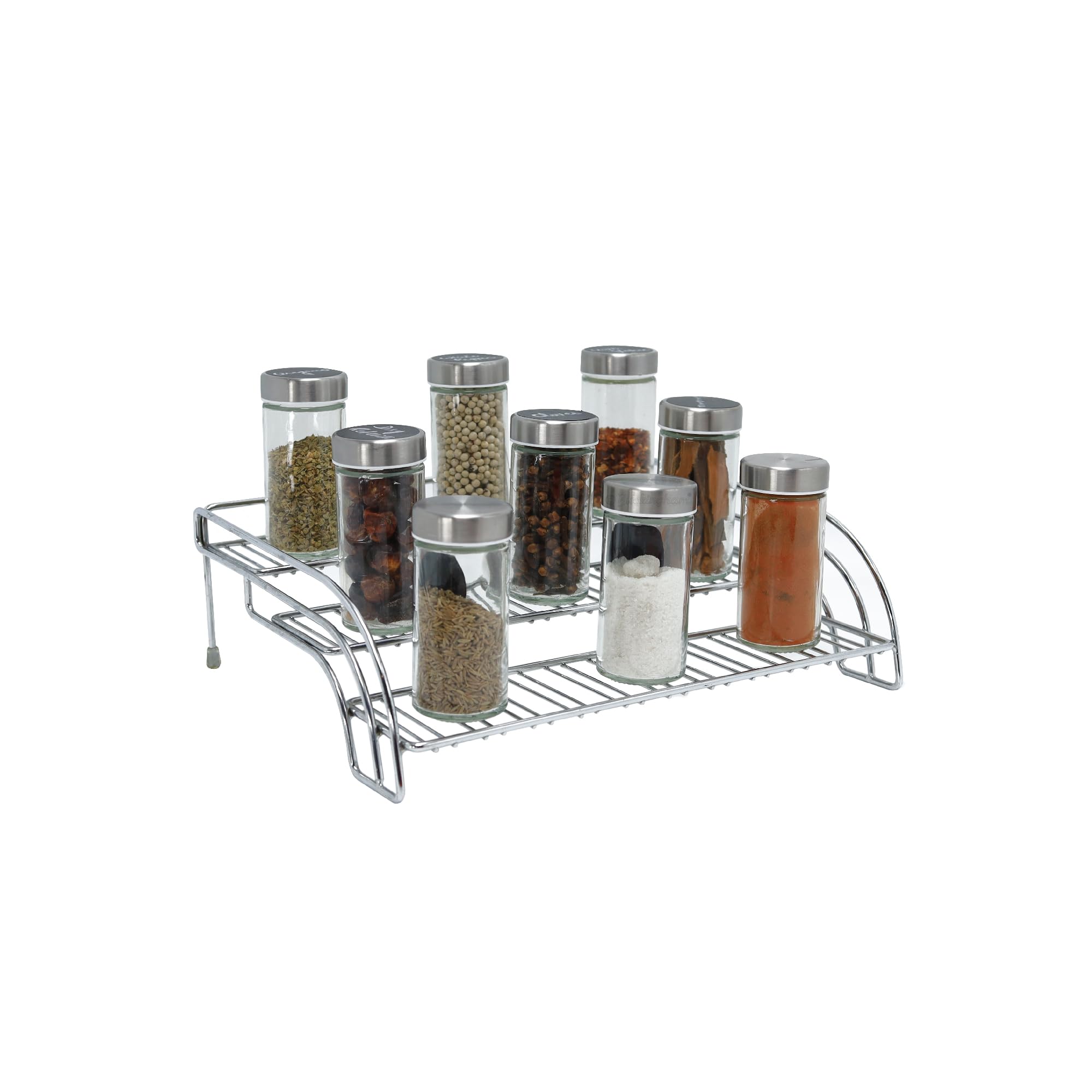 Buckingham 3 Tier Spice & Herb Rack Jar Holder Cupboard Storage Organiser, Metal, Chrome, 30 cm