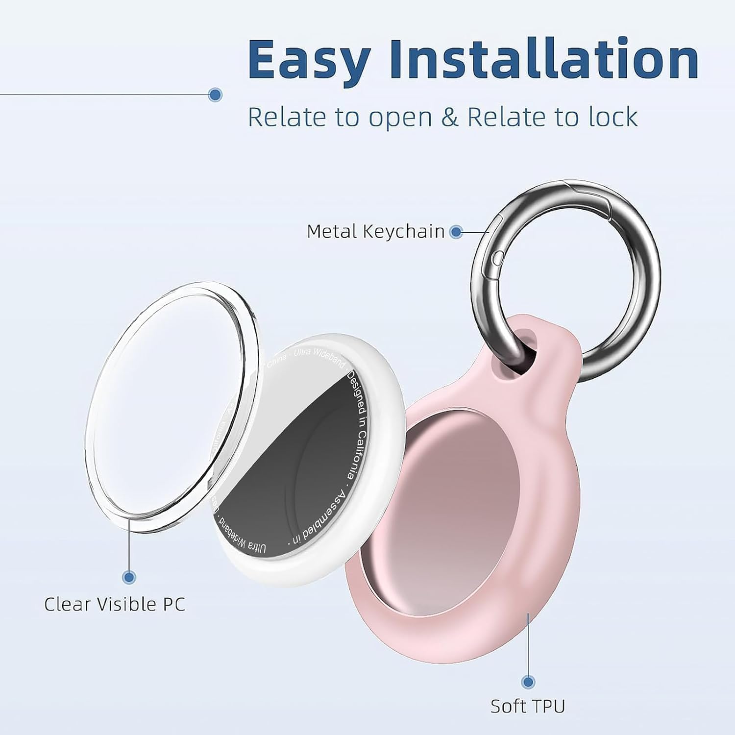 Holder 4-Pack Waterproof TPU Shell Protective Case for Airtags 2nd Gen (2026) & 1st, Anti-Scratch Keychain for Apple for Air Tags with All Metal Key Chain Key Ring Clip, Black/White/Pink/Blue image 2