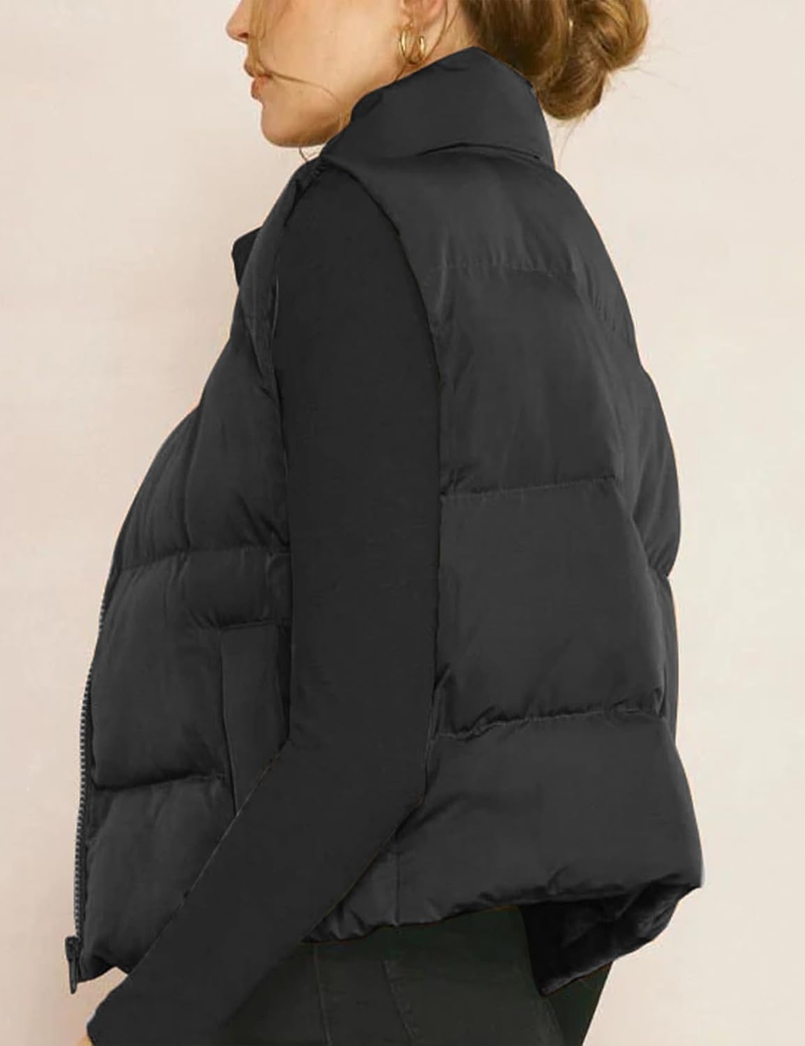 Gihuo Women's Winter Cropped Puffer Vest Stand Collar Zip Up Sleeveless Padded Jacket Lightweight Outerwear - Image 5