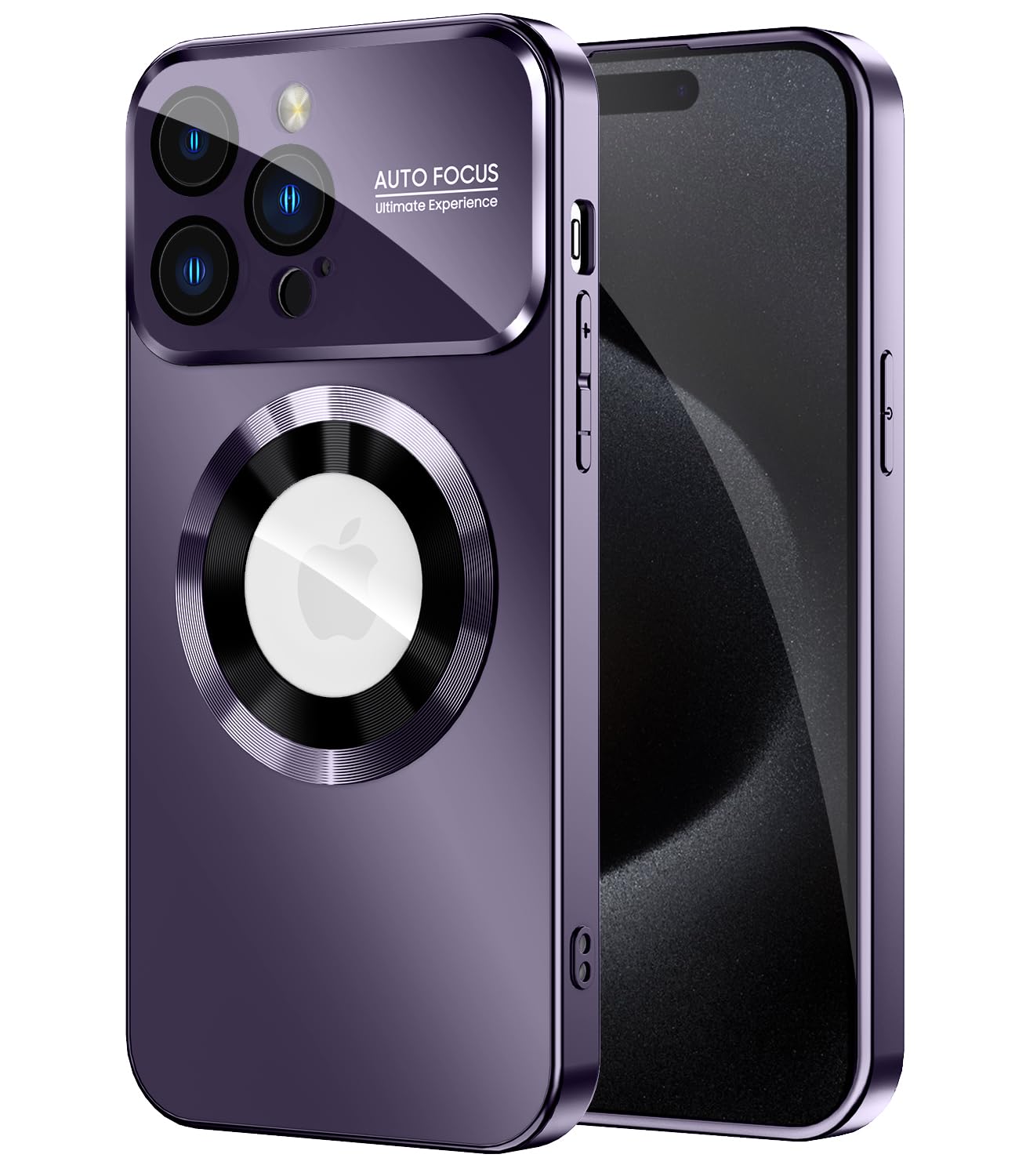 Magnetic for iPhone 15 Pro Max Case, Compatible with MagSafe, Built-in Camera Lens Protector, Logo View, Military Grade Drop Proof Phone Cover, Purple