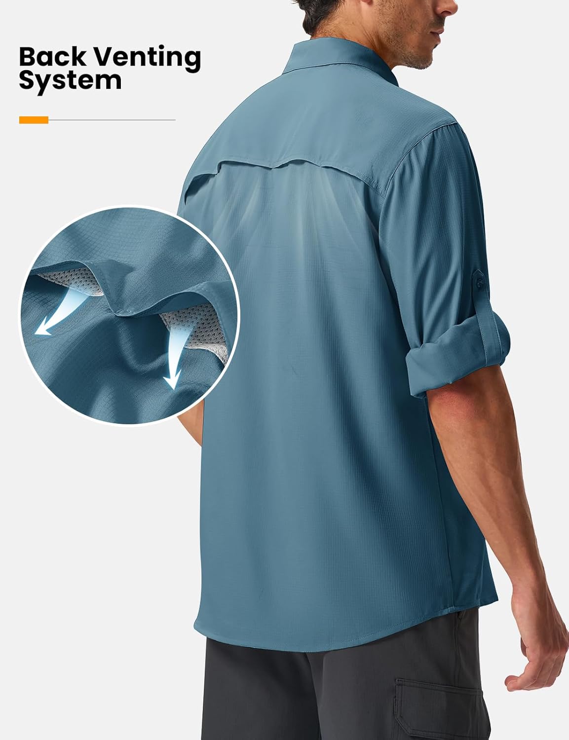 TBMPOY Men's Fishing Shirts Long Sleeve UPF 50+ Sun Protection Hiking Work Shirt Lightweight Button Down Shirts with Pockets