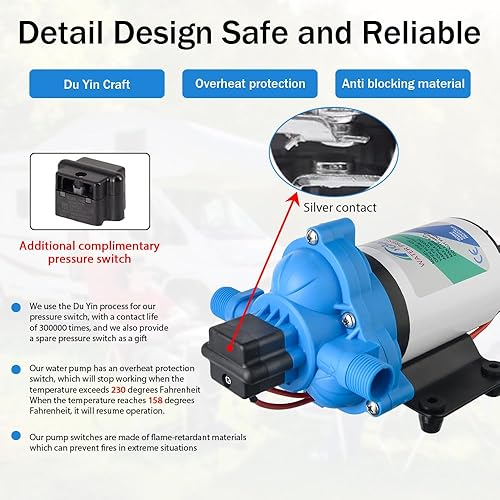 Miniatura 7 de Bomba de agua eléctrica de alta presión de 12 V con diafragma, bomba de transferencia de agua en línea, sistema de agua para cámper, bomba de