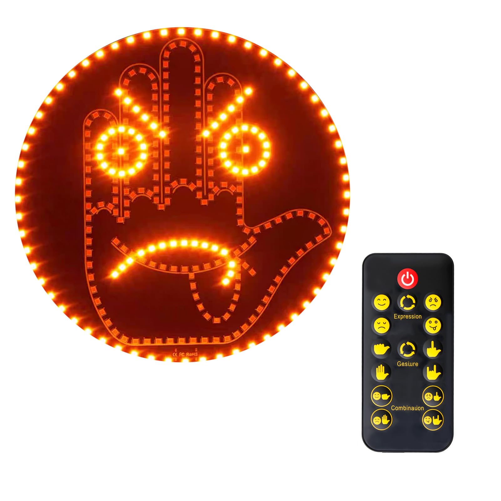 Luz de Gesto de Coche 2 en 1 con Mando a Distancia, Cartel LED de Mano y Luz de Expresión, 8 Modos Automáticos, Señal LED Divertida para Ventana/Salpicadero, Acrílico 145 LED, Adhesivo
